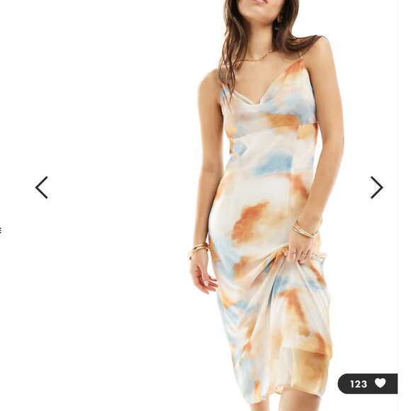 Vila cowl neck cami maxi dress (10) in abstract dream print cream peach blue - Picture 11 of 11